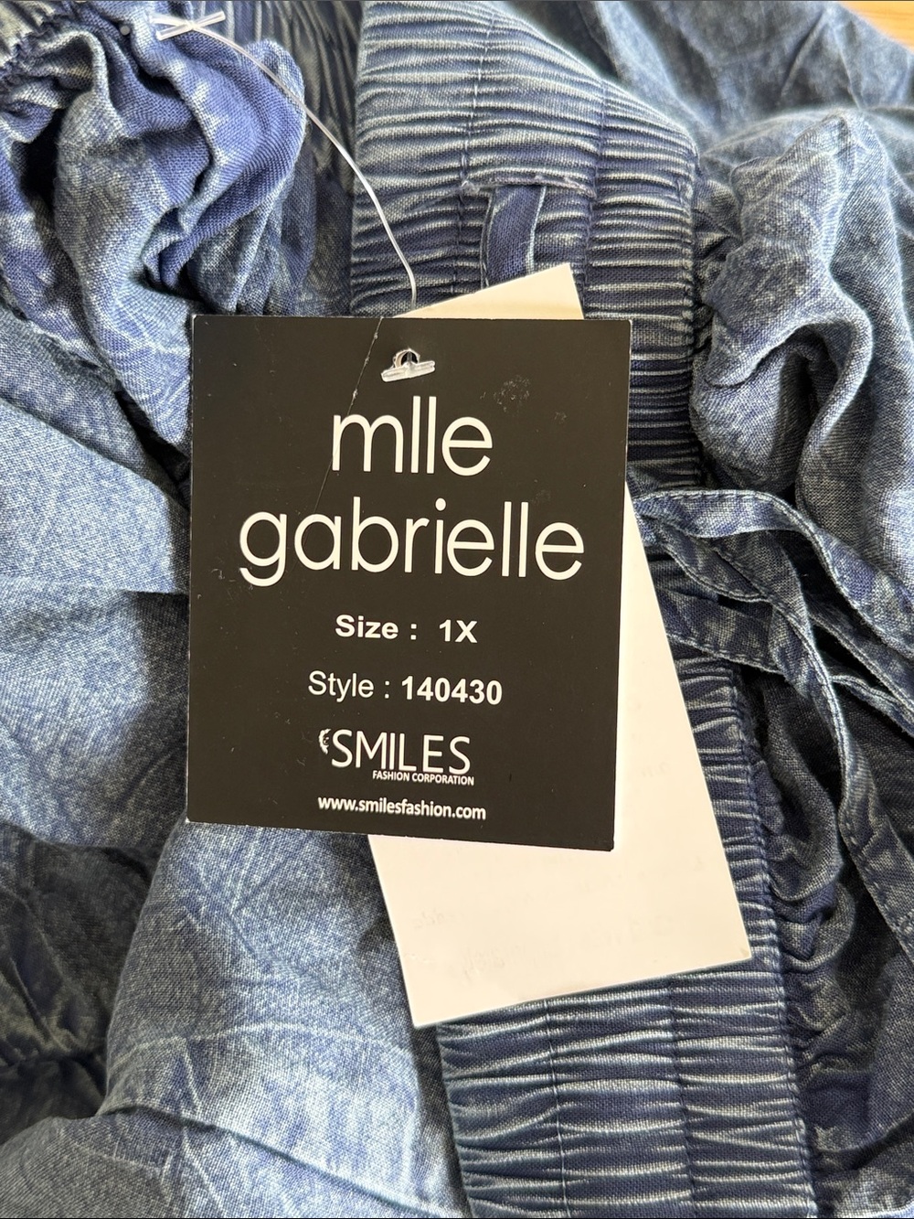 Mlle Gabrielle Blue Denim Look Tiered Midi Skirt Womens Plus Size 1X Drawstring - Picture 6 of 7